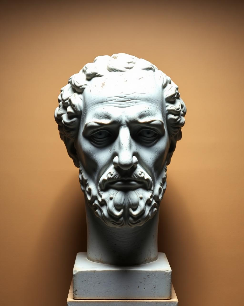 Marble bust of an unmoved stoic philosopher